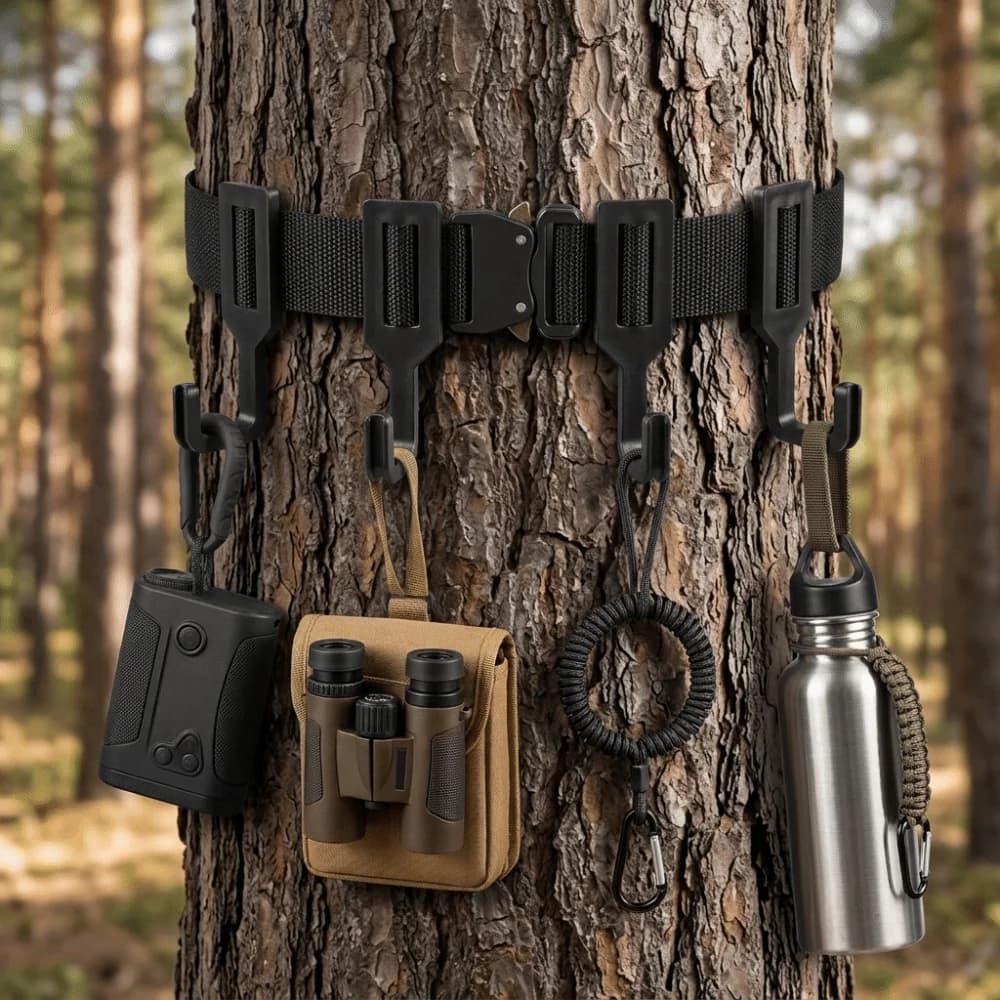 Durable Adjustable Tree Hook Strap Woven Webbing Low-Profile Hunting Gear Hanger Multi-Hooks Tree Stand Hanger Camping
