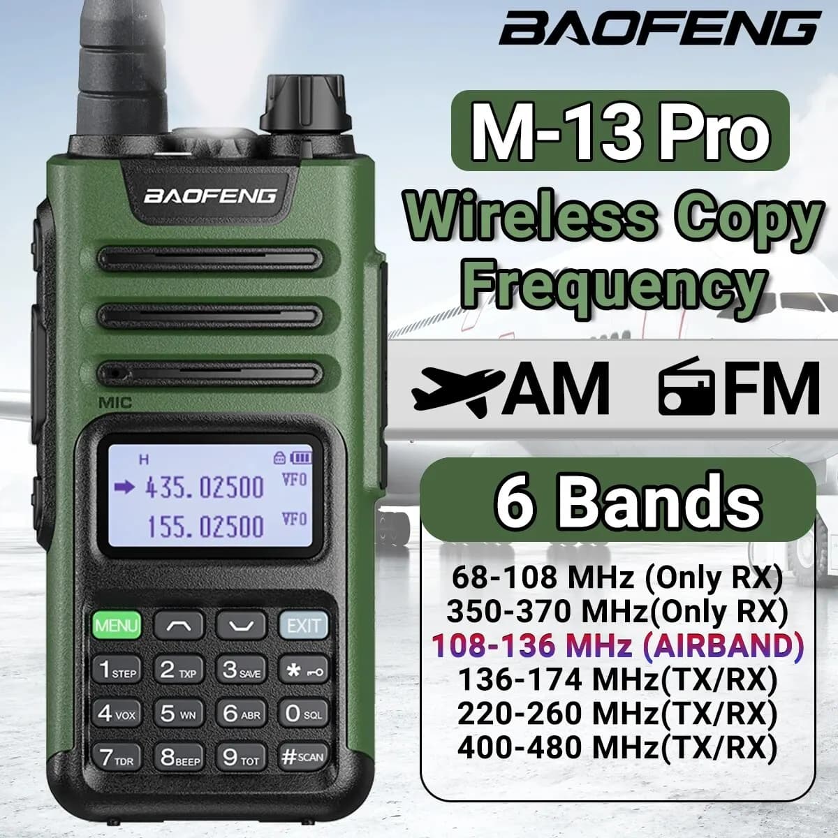 BaoFeng M 13 Pro Walkie Talkie AM FM Radio Wireless Copy Frequency Type-C caricabatterie a lungo raggio UV K5 Ham Radio bidirezionale