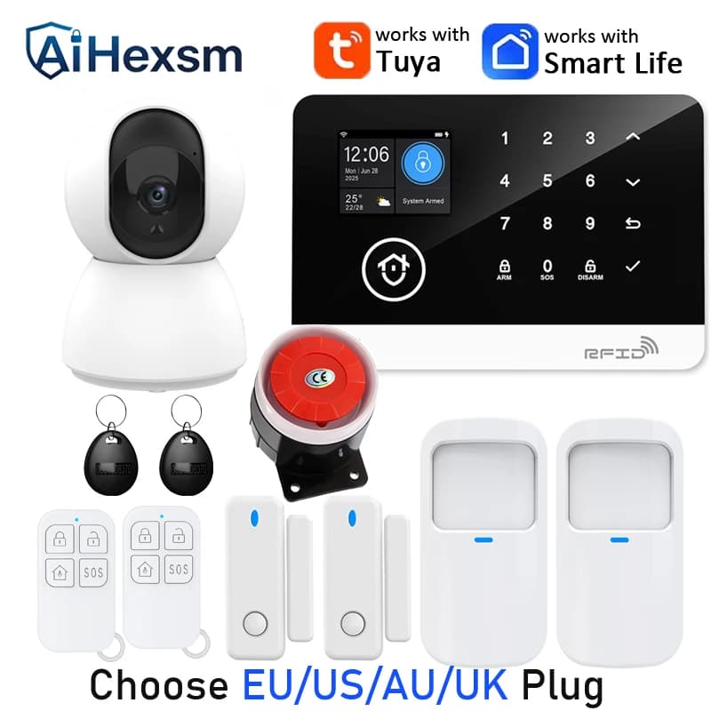 Tuya 355 Camera Smart WIFI GSM G03 Alarm System Smart Home Security Alarm System Ant-theft 433Mhz Burgla With Door Motion Sensor