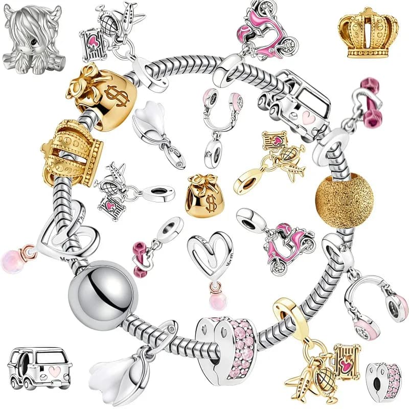 Ciondolo Charm Scintillante Dorato Opaco e Rosa, Serie Multipla, Accuratamente Selezionato, per Braccialetti Originali, Accessori Gioielli, Regalo