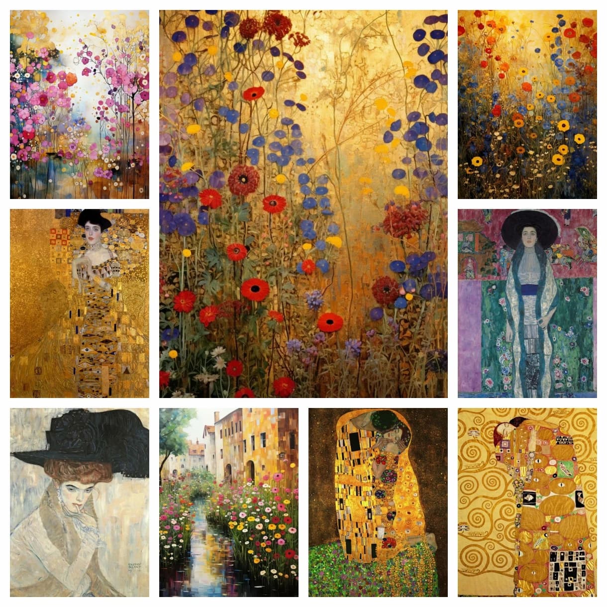 Oil Paintings Of Women And Flowers Full Diamond Painting Gustav Klimt Artwork Cross Stitch Embroidery Picture Mosaic Home Decor