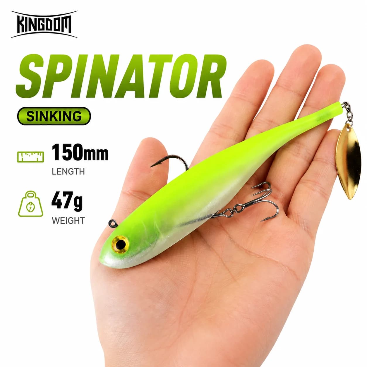 KINGDOM SPINATOR 150mm 47g Soft Fishing Lure Sinking Swimbait Spinner Tail Vibration Bait Bass Pike Predator Fish Lure