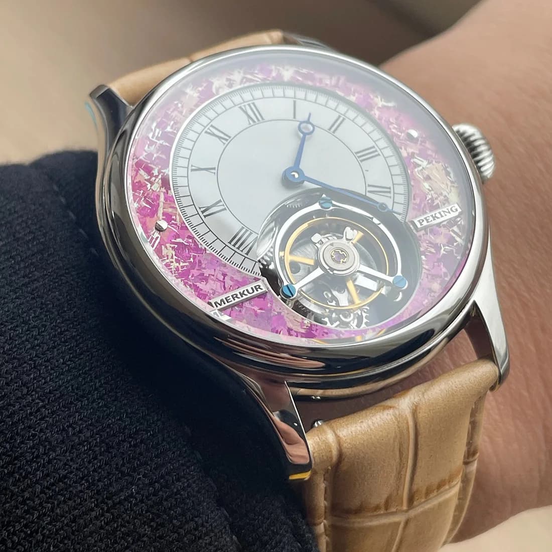 Merkur 100% Tourbillon Men's Watch with Sapphire Clock Men's Watch Mechanical Relogio Masculino Working Watch Purple 42mm