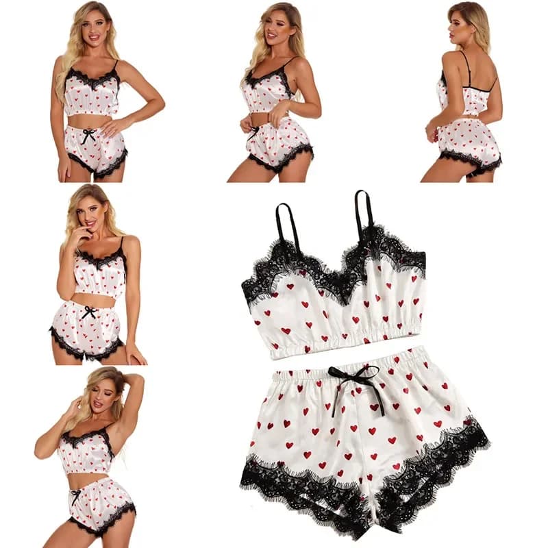 Women with V-neck printed canoe bra night shirt girls can love cute girls erotic lingerie without straps beauty back halter shorts set
