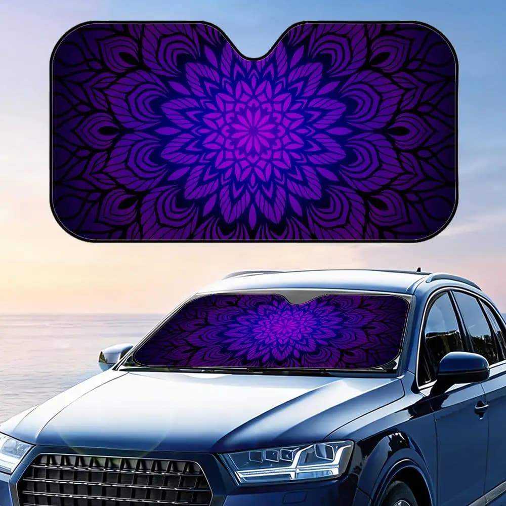 Parasole per Auto Pieghevole con Design Mandala Viola, Protezione UV e Isolamento Termico Universale