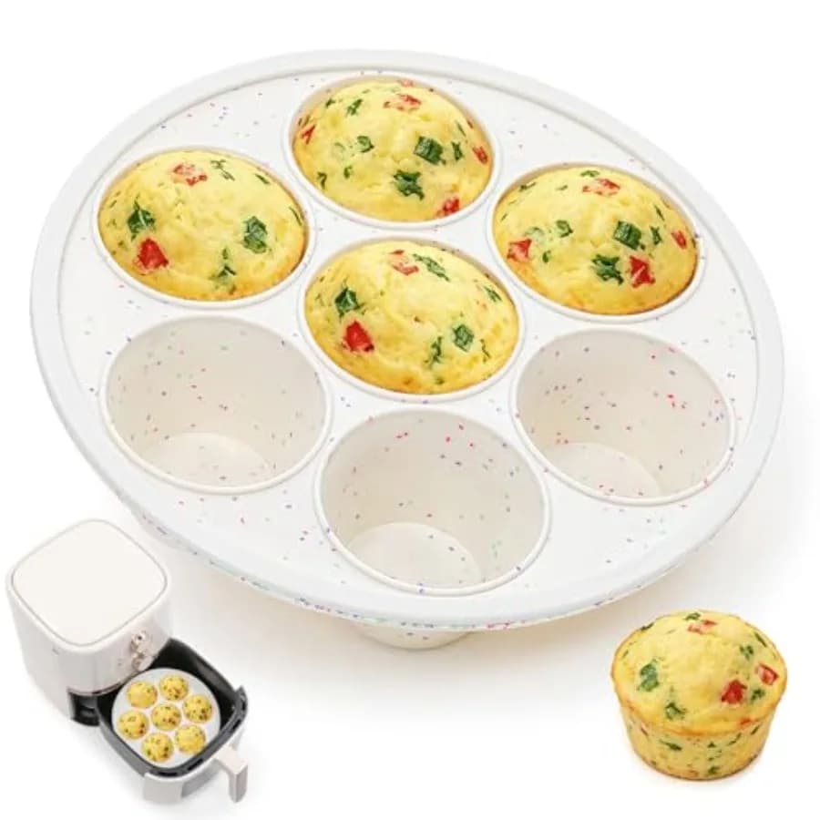 Silicone Air Fryer Muffin Pan with Reinforced Frame, Egg Bite Mold 7 Cup Air Fryer Accessories, Silicone Muffin Pans for Oven,