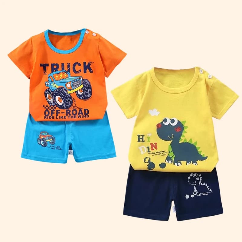 Abbigliamento alla Moda per Bambini, Set Top e Pantaloncini 2 Pezzi, 100% Cotone Morbido, Vestiti Estivi per Bambini, T-shirt e Pantaloncini, Completo per Bimbi