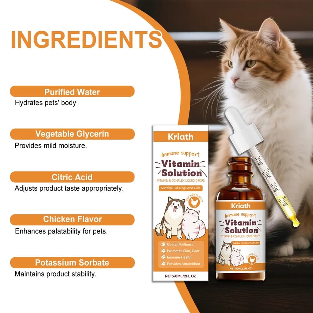 Gocce liquide per animali domestici da 60 ml Vitamine B per integratori vitaminici nutrienti per cani e gatti per una pelliccia sana e lucida che riduce la perdita di pelo del cane