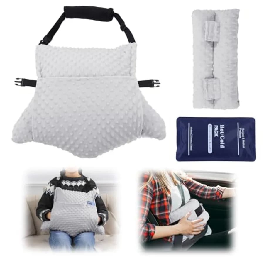 Set di 2 cuscini in memory foam sminuzzato per il recupero post-isterectomia, comodo cuscino a cintura di sicurezza per il recupero post-chirurgia addominale con tasca