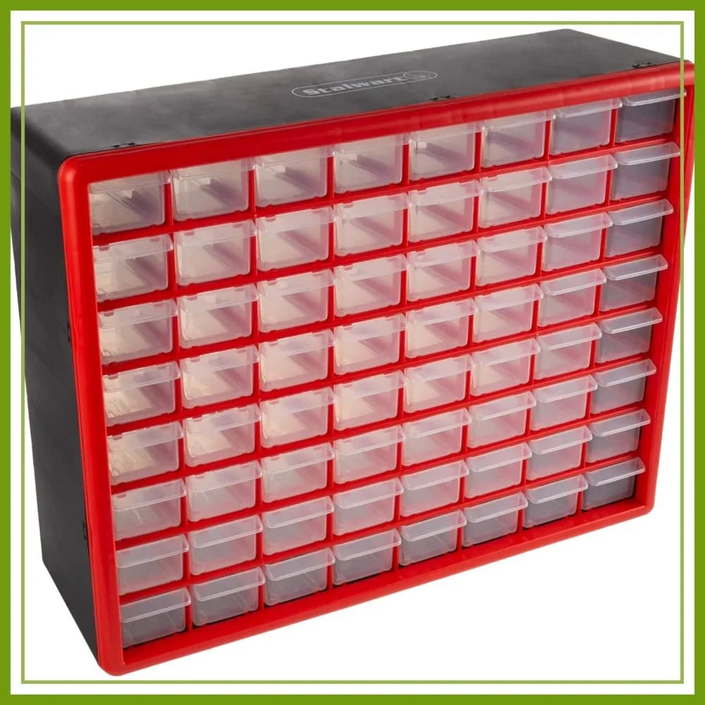 Organizzatore con 64 Cassetti - Cassetti in Plastica per Scrivania o Parete - Contenitore per Ferramenta, Attrezzi, Perline