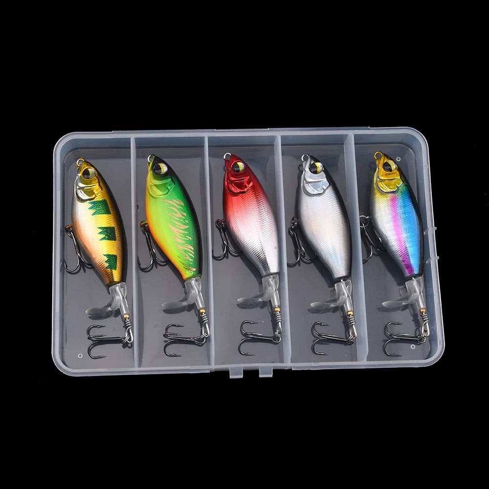 5 Pz/scatola Richiamo Esca Esche Finte Trattori Galleggianti Superficie Cravatte Frittura Matita Eliche Pesca D'acqua Dolce Warble Bass