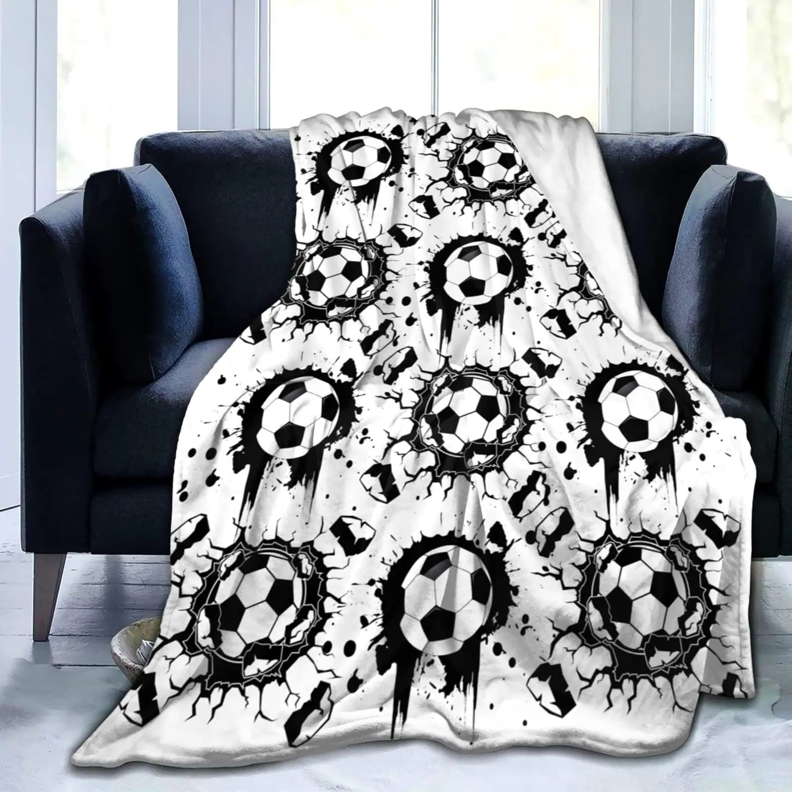 Coperta stampata a tema calcio per divano letto, viaggio, campeggio, soggiorno, ufficio, coperta condizionata per regali per tutte le stagioni