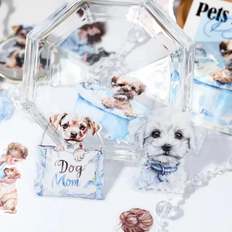 40pcs/pack School DIY Handbook Background Stickers Decoration Supplies Lovely Pets Cat Girl Animal Collage Material Stationery