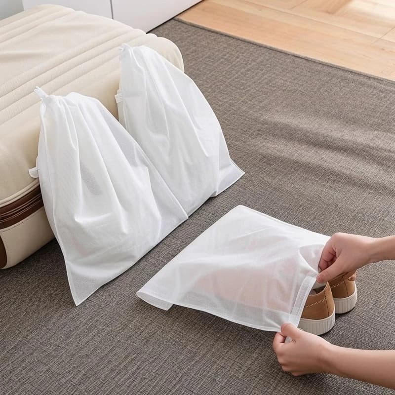 Drawstring Shoe Storage Bag Dustproof Breathable Quick Dry Organizer Pouch Travel Home Closet Non Woven Portable Hanging Protect
