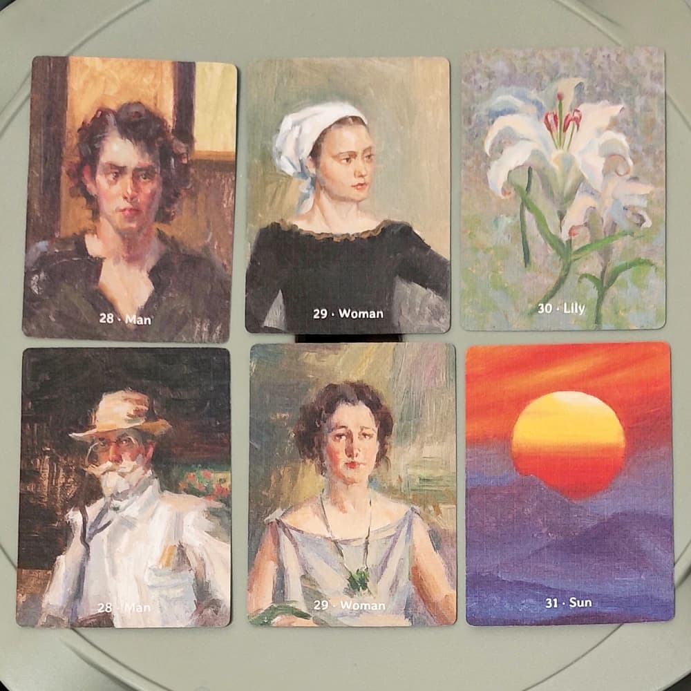 Mazzo di Carte Oracolo Lenormand 9x6cm con Carte Extra Uomo/Donna, 38 Carte in Stile Pittura a Olio Stampate su Cartoncino a Doppio Goffratura