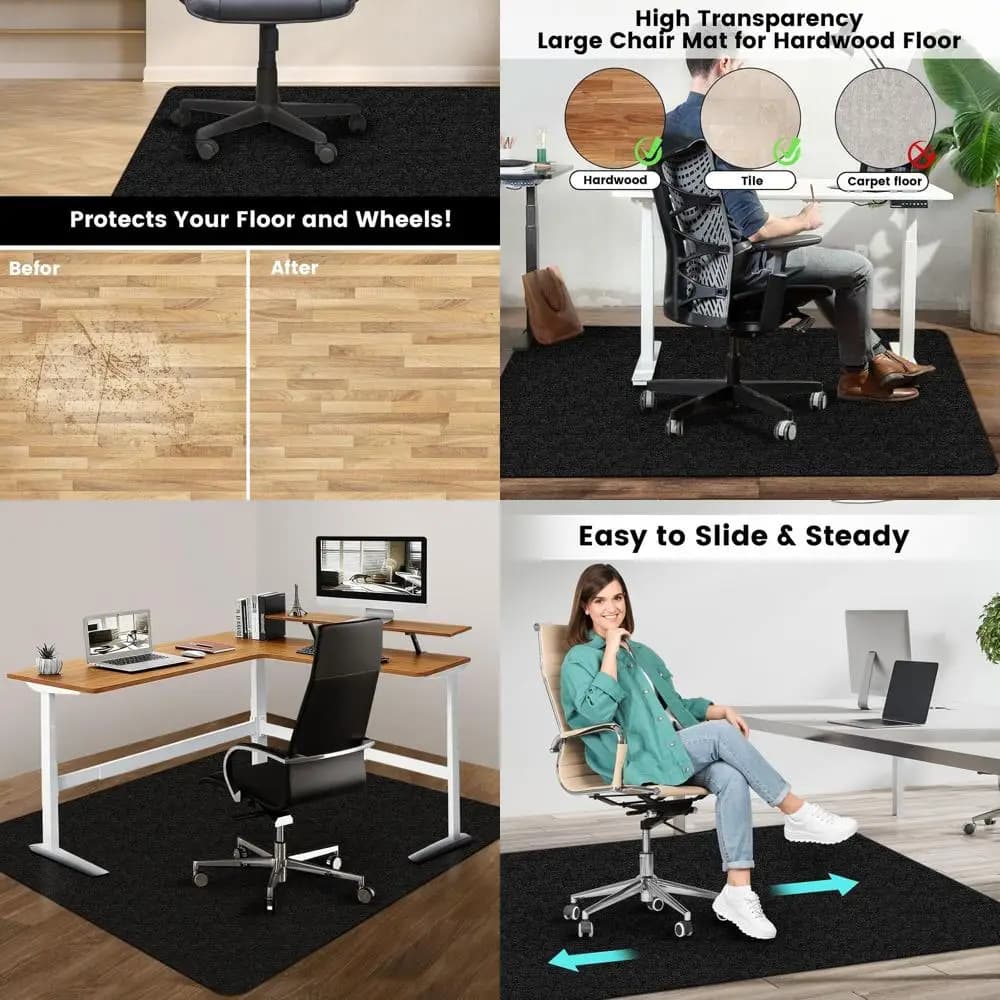 Tappetino per Sedia Extra Large 63x51 Nero per Pavimenti in Legno, Antiscivolo, Resistente, Ideale per Scrivanie a L e Sedie da Gaming