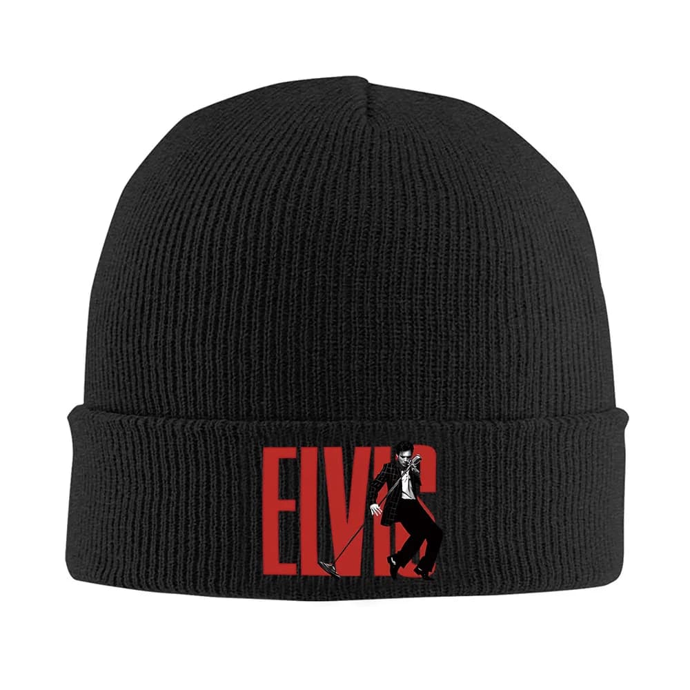 Elvis Presley red music,black suit,pose Men Women Unisex Knitted Hat Beanie Pullover Cap Winter Thermal Warm Christmas Outdoor C