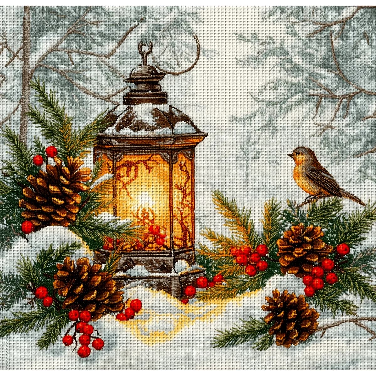 1PC 36X36cm/14.17X14.17inch, 11CT Print Cross Stitch DIY Kit, Snowy Glow, Adult Beginner's Relaxed Cross Stitch