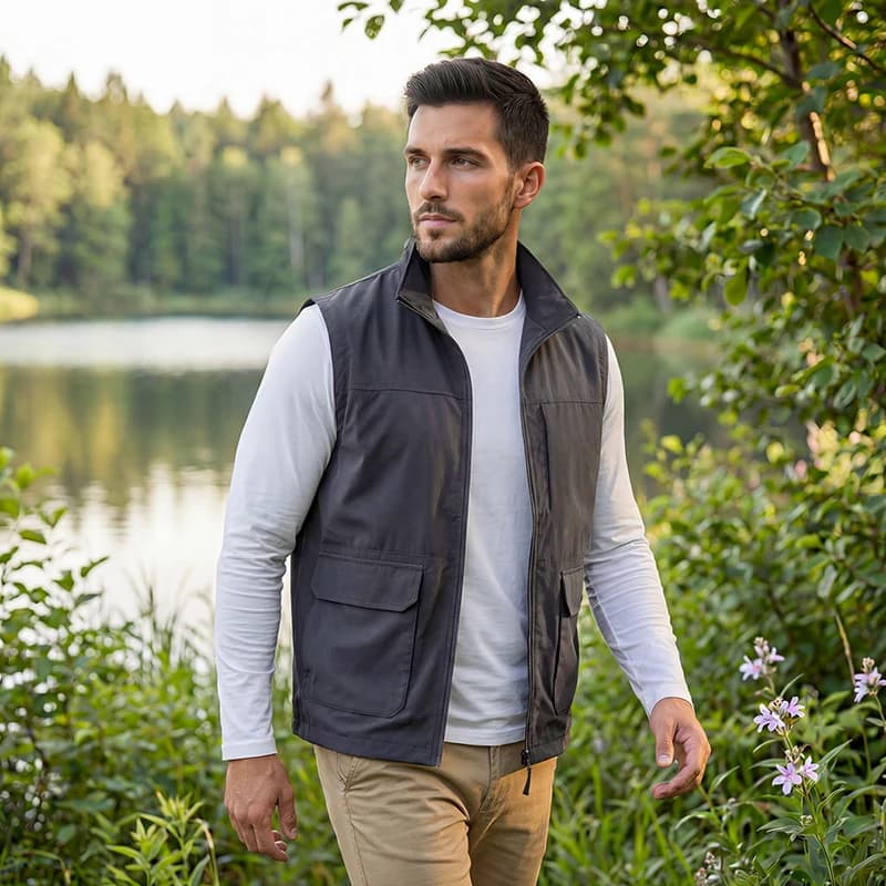 Gilet Senza Maniche da Uomo per Protezione Solare, Gilet da Pesca Leggero, Taglie Grandi, Abbigliamento da Lavoro, Gilet Cargo fino a 6XL