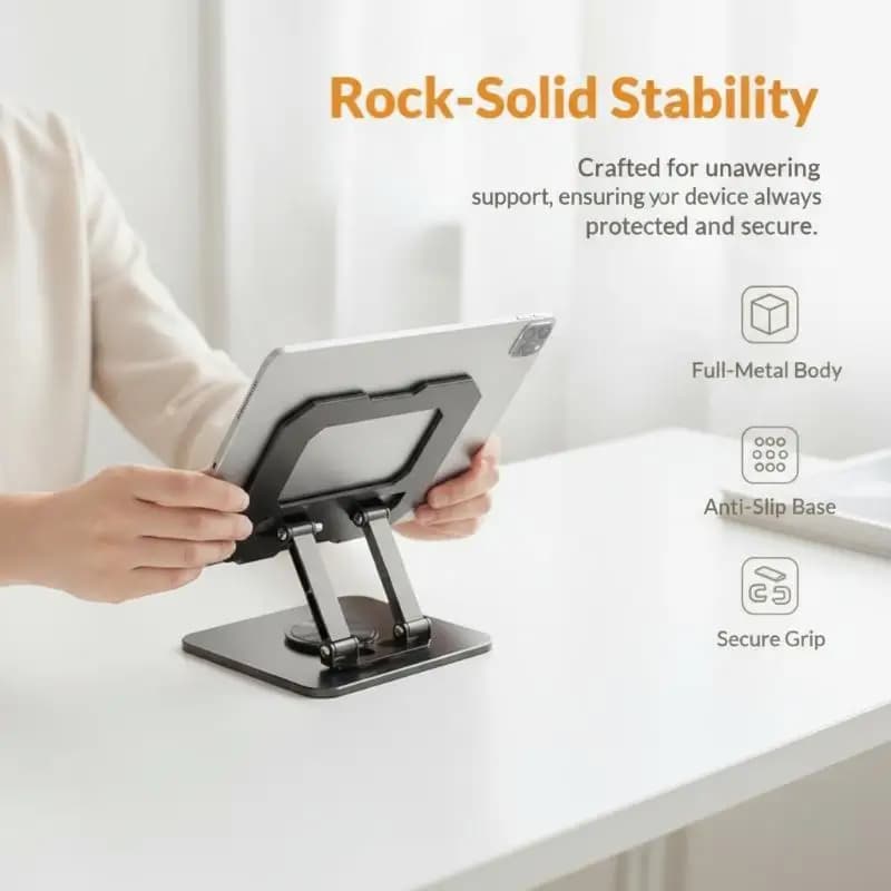 360° Rotatable Tablet Stand Adjustable Foldable Desktop Holder for 4-12.9 Inch Phone Home Office Daily Use