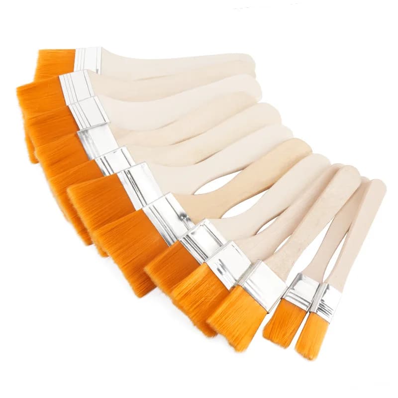 6 Sizes Flat Paint Brushes,Nylon Bristle Oil Paint Brushes With Natural Wood Handle For Acrylic Watercolor Gouache Painting