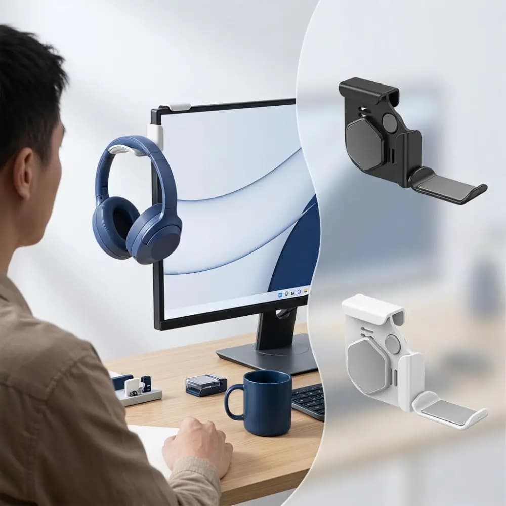Display Stand Wall Mounted Headphone Stand No-Drill Adjustable Headphone Holder Clip-On Universal Earphone Stand Office Use