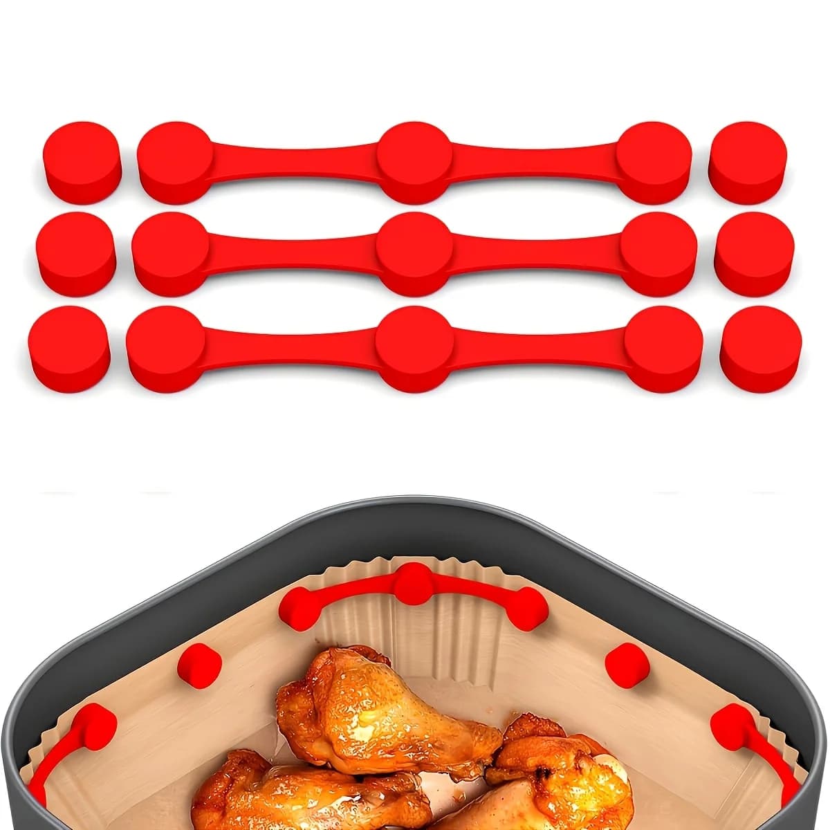 Set of 1/3 Pieces of Silicone Magnetic Fittings for Air Fryer - Resistant Non-stick Surface, Compatible with Ninja, Philips, Coso