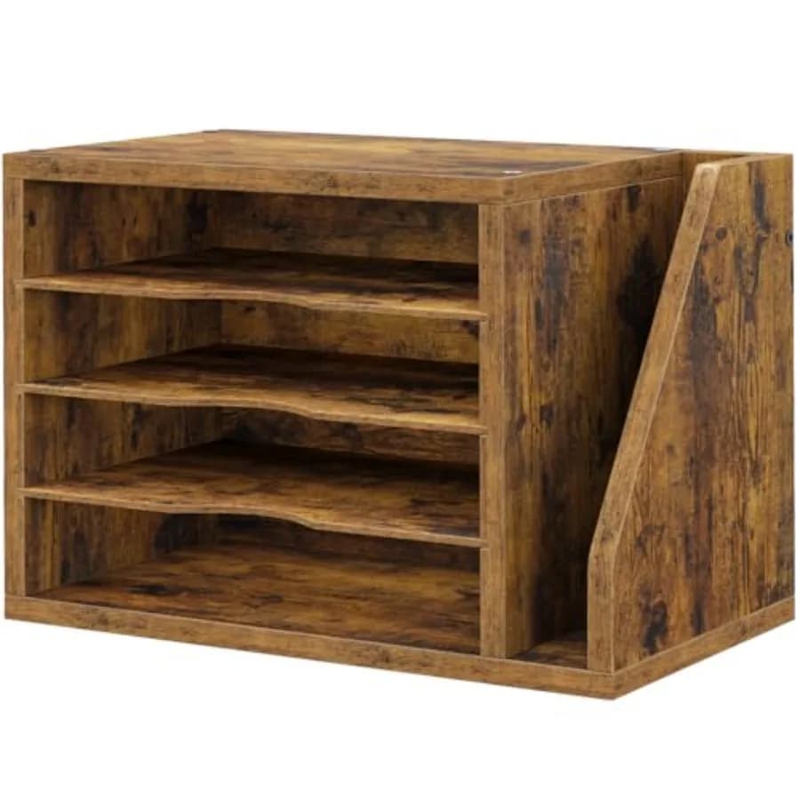 Organizzatore da Scrivania in Legno con 3 Ripiani Regolabili, Porta Lettere e Documenti per Ufficio e Casa