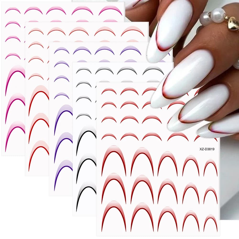 12 pieces gradient french stickers for nail art ink flowering wave line strip self-adhesive sliders diy shadows decals decoration manicure
