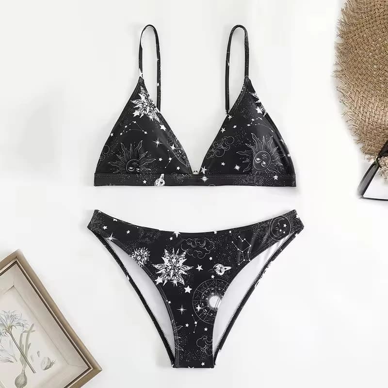 Costume da bagno bikini stampato girasole sexy da donna 2025, push-up imbottito, con fascia, per mare e piscina