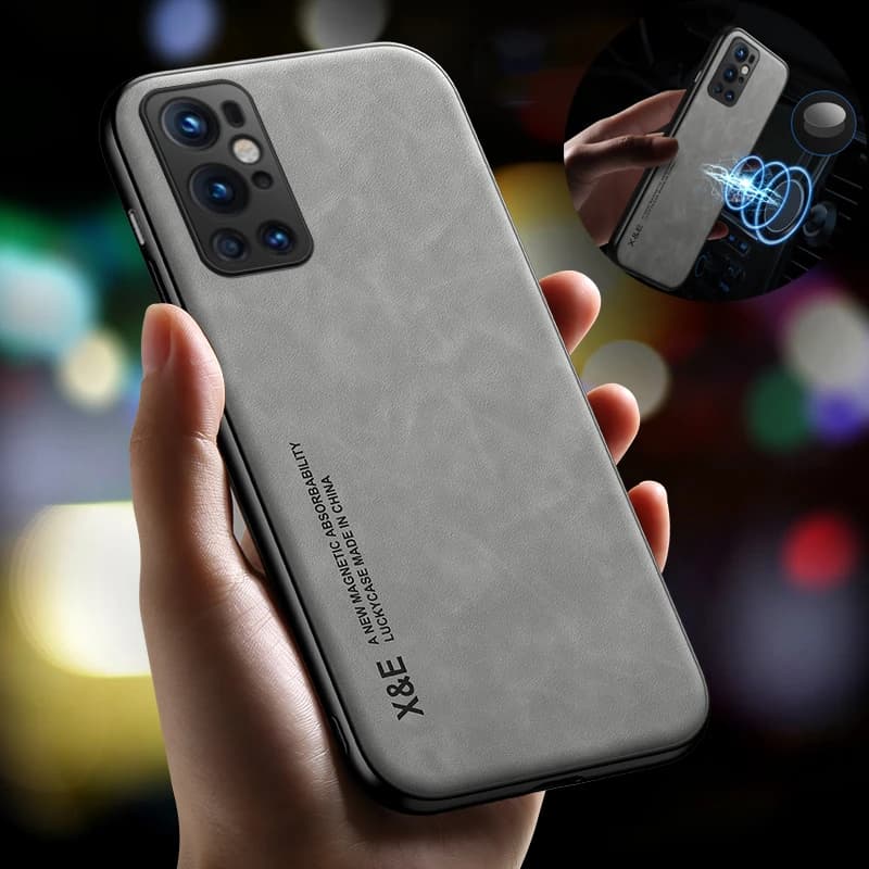 Custodia in pelle con texture per OnePlus 9/7/7 Pro/9RT/7T/8T/Nord, con supporto magnetico per auto, antiurto, cover, accessori per telefono