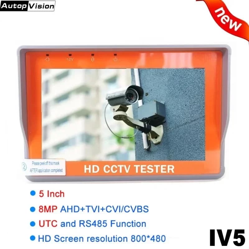 Nuovo IV5 CCTV Tester da 5 pollici AHD TVI CVI CVBS Tester per telecamera monitor 8MP portatile stile portatile Supporto UTP PTZ UTC RS485 800x480