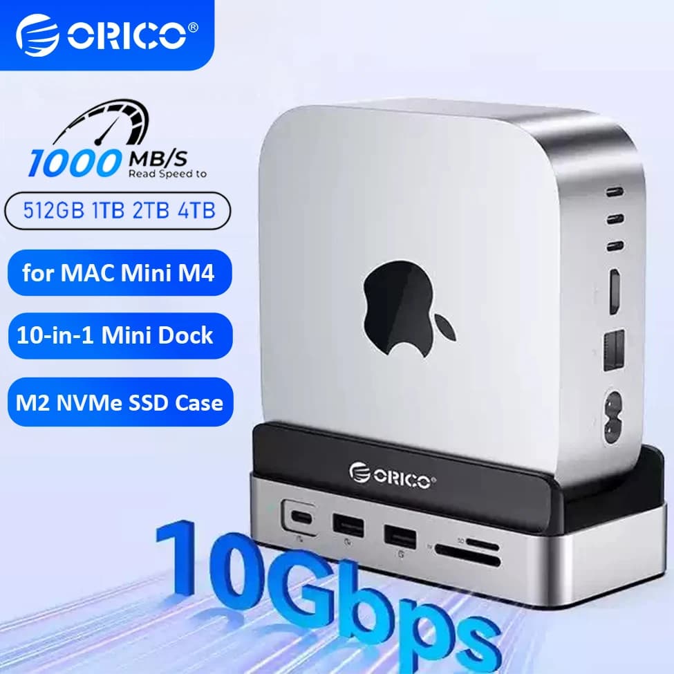 ORICO Mini Dock Station Hub multiporta USB C Splitter Espansione Custodia SSD M2 con 512 GB 1 TB 2 TB 4T per Mac Mini M4/M4 Pro