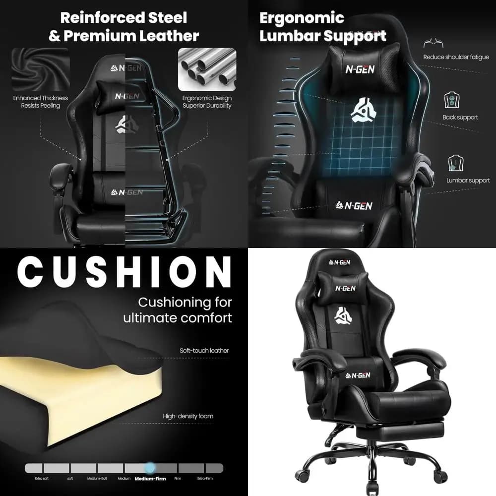 Sedia da ufficio ergonomica reclinabile con schienale alto, altezza regolabile e supporto lombare, in pelle confortevole per gaming e lavoro (B)