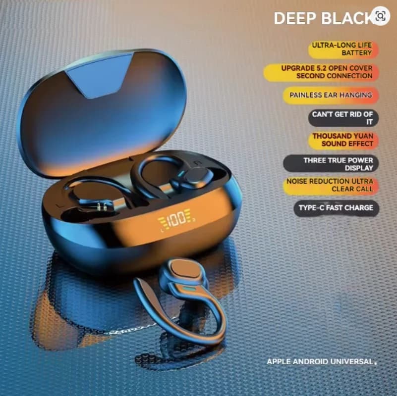 Auricolari Bluetooth True Wireless SP16 con audio HiFi stereoscopico, microfono e display LED HD, auricolari sportivi da indossare all'orecchio.