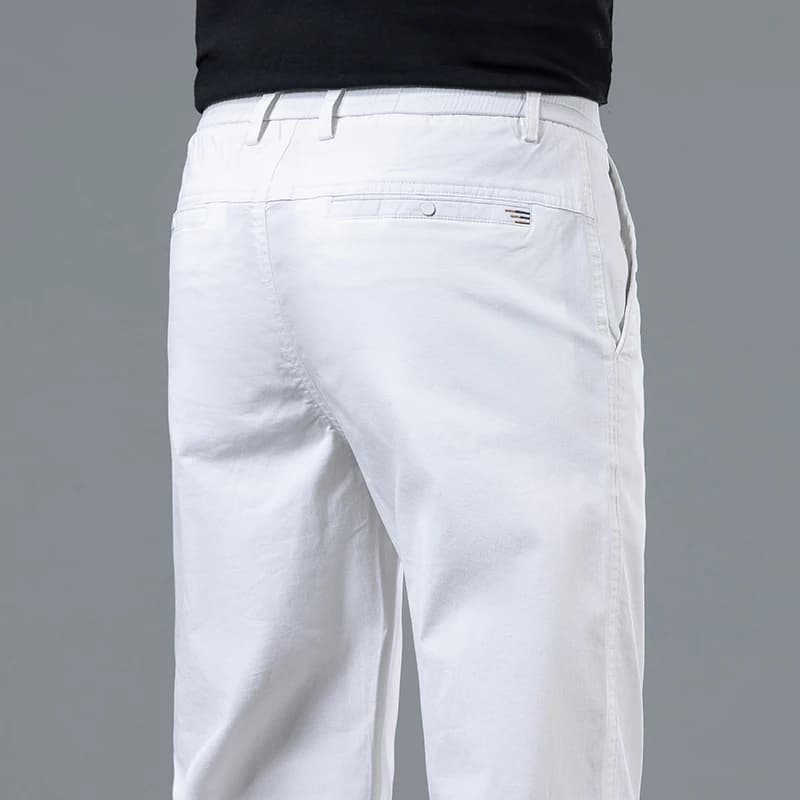 Summer men's light fitted straight white pants Daily casual brand clothing Korean classic pocket embroidery Men's thin trousers