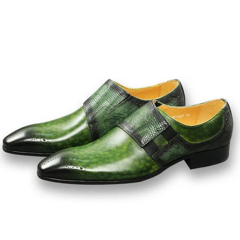 Mocassini alla moda Scarpe da uomo Scarpe brogue classiche di colore verde Cinturino monaco in vera pelle puro Calzature maschili comode Consegna veloce
