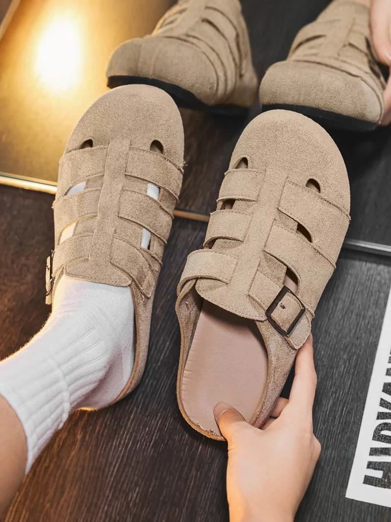 Men's Half Slippers Breathable Hollow out Sandals Anti-Slip Soft Bottom for Beach Driving Summer Casual Shoes