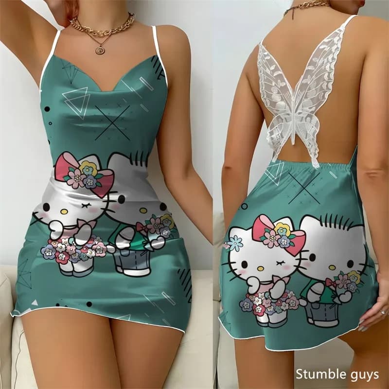 Vestito Kawaii per Ragazze, Abito Kuromi Hello Kitty, Gonna Pigiama, Outfit Casual Quotidiano con Gonna Pigiama a Cartoni Animati