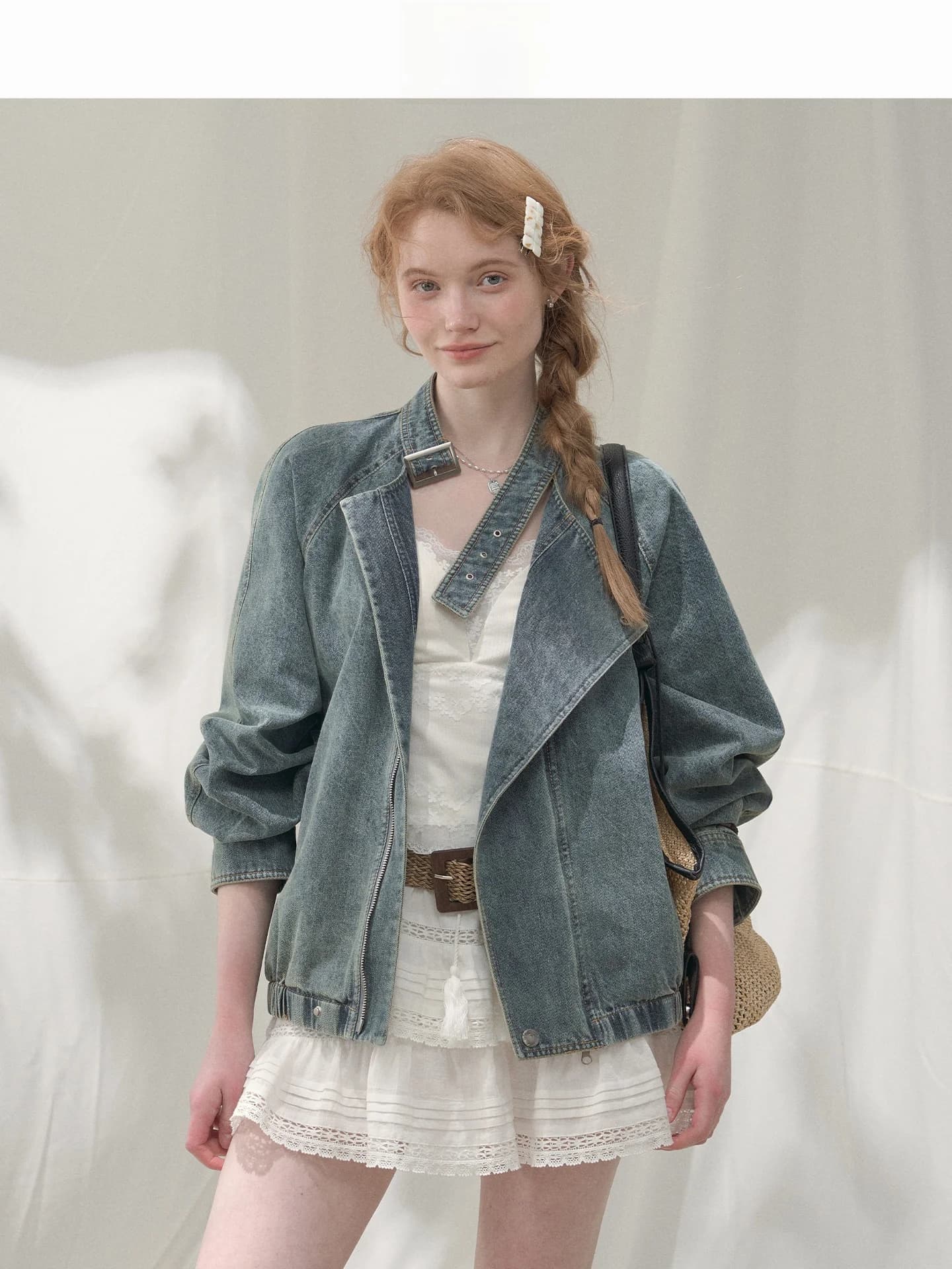 LOLOL Sea Fog Denim Jacket Women's Spring Loose Retro Fashionable Collared Coat Cotton Blend Long Sleeve Button up Jacket