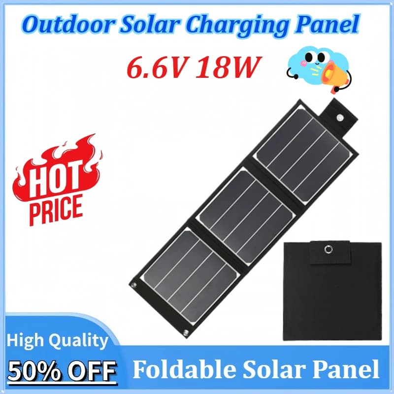 Nuovo pannello solare pieghevole da 6,6 V 18 W USB ricarica del telefono cellulare PC esterno impermeabile escursionismo campeggio batteria portatile ricarica della banca