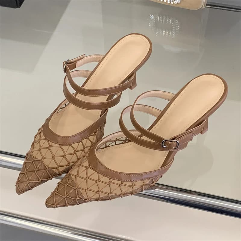 Aneikeh Sandali Sexy da Donna con Fibbia e Rete, Tacchi Alti Sottili, Punta Affusolata, Scarpe Eleganti per Feste e Cerimonie