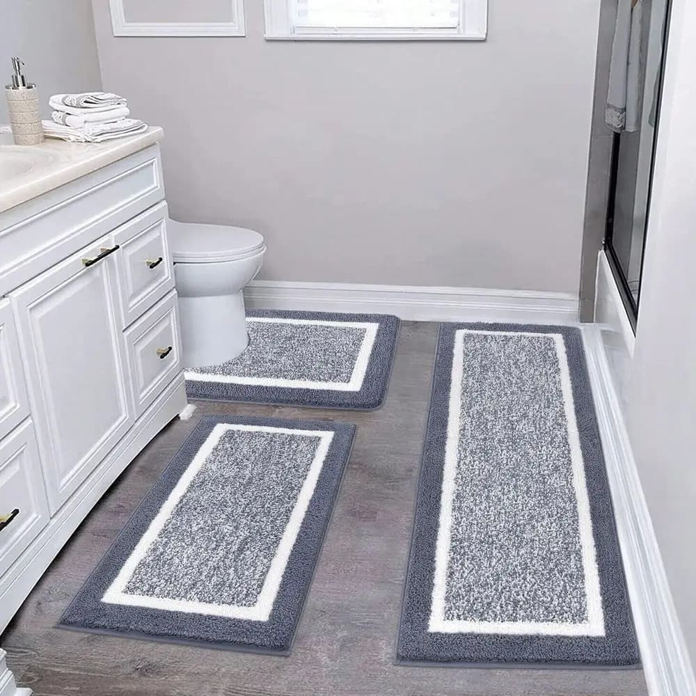Set di 3 Tappetini da Bagno, Tappeti in Microfibra Shaggy, Antiscivolo Ultra Morbidi, Set di Tappetini Assorbenti per Bagno con U