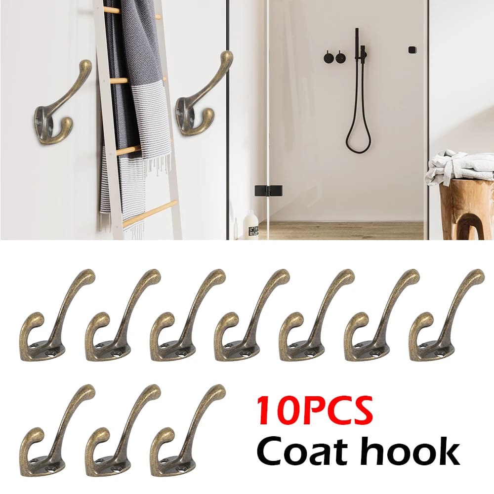 10 pcs Vintage Double Hooks Wall Hanger Bronze Clothes Hanger Clothes rack Bathroom Kitchen New Dropshipping