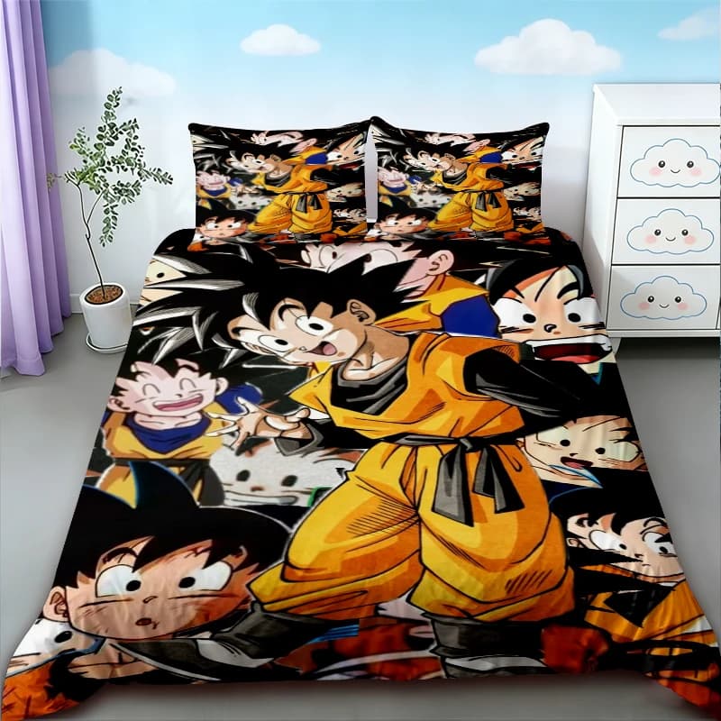 Set Copripiumino Anime Dragon Ball, Coperta e Copripiumino Super Saiyan, Set Biancheria da Letto Cartoon, Decorazione Camera da Letto, Regalo