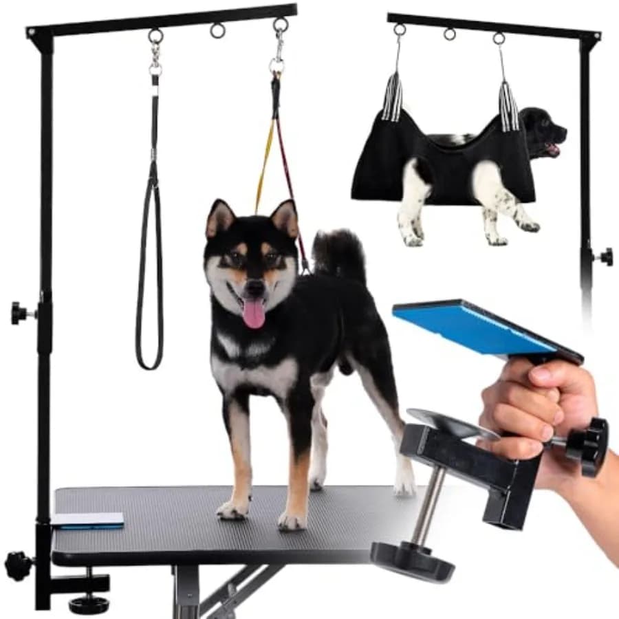 Braccio per tavolo da toelettatura cani con amaca - Amaca per toelettatura animali regolabile in altezza, senza supporti per seduta, anello a noose, morsetto resistente