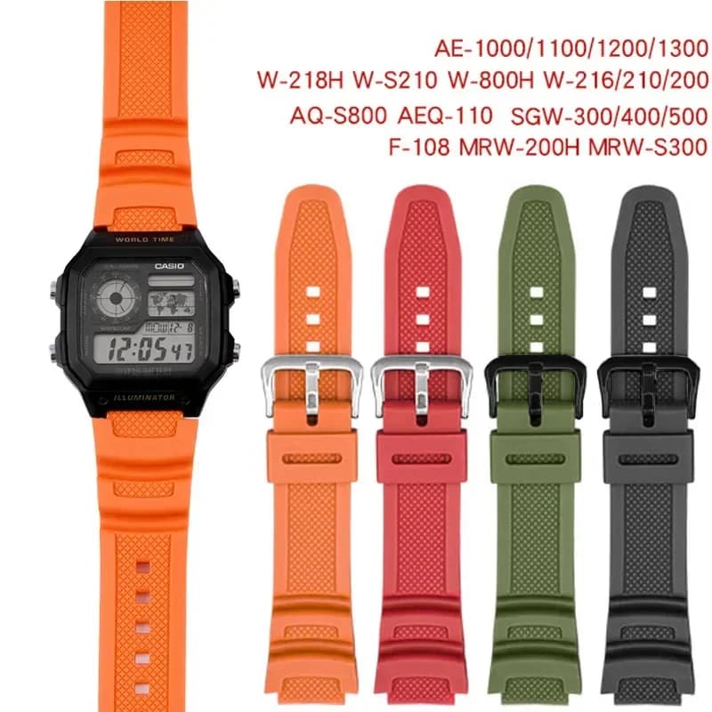 Cinturino per Casio AE-1000W 1200 AQ-S810W/S800W SGW-400H/500H/800H W-735H 216H AEQ-110W Bracciale da uomo in gomma siliconica