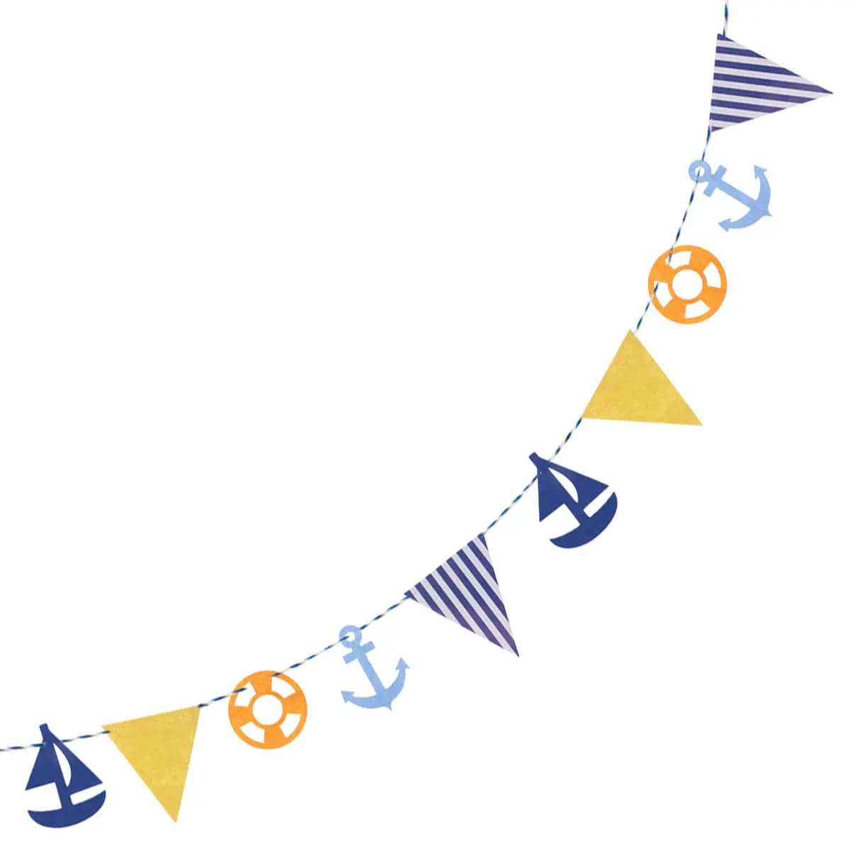 Striscione Decorativo in Stile Mediterraneo da 3,4 Metri per Feste di Compleanno, Ghirlanda con Bandierine per Decorazione Camera dei Bambini, Ancora e Barca a Vela