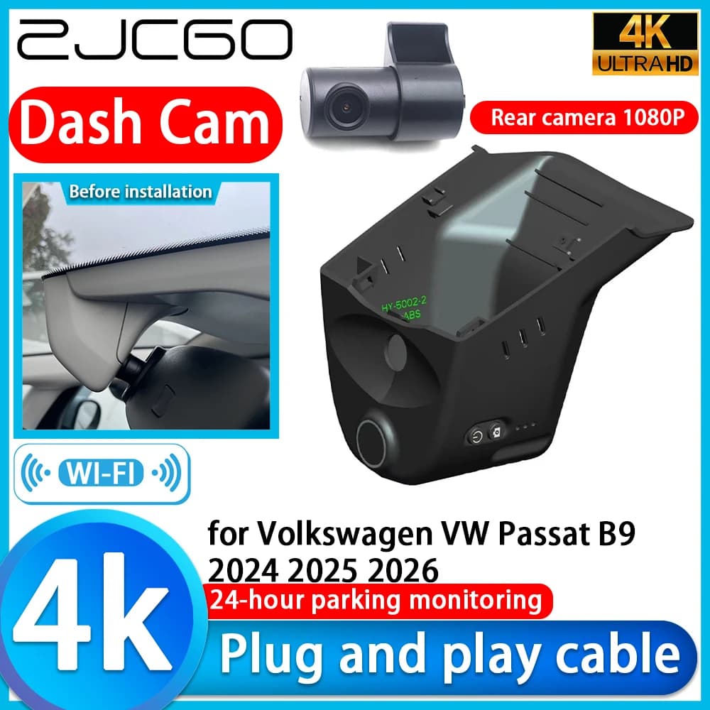 ZJCGO for Volkswagen VW Passat B9 2024 2025 2026 Dash Cam DVR 4K Car Camera 2160P with Sony lens Video Recorder 24h