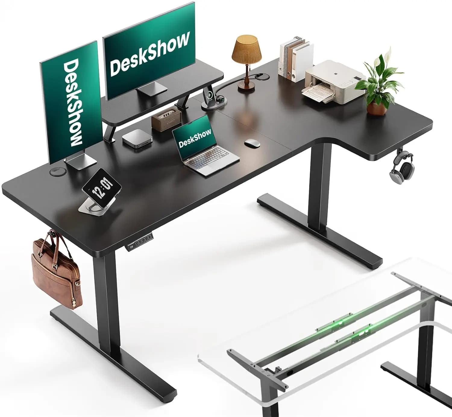 63-inch L Height Adjustable Electric Desk with Memory Controller and Monitor shelf, Customizable for Home Office